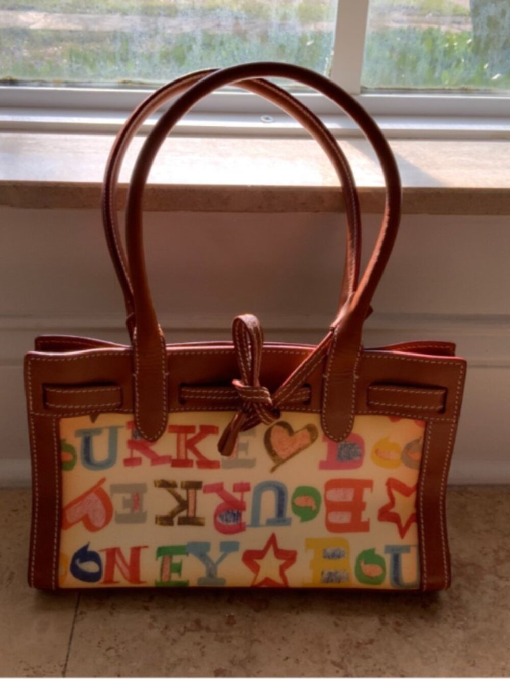 Dooney & Bourke Wide Tassel Tote Graffiti Print Leather Trim